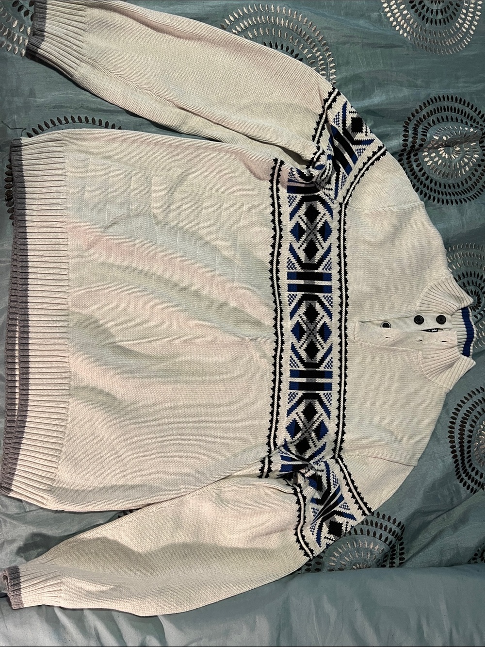 Chaps Cream Fair Isle Button-Neck Sweater